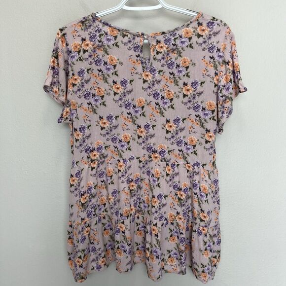 Belle Du Jour | Lavender Purple Floral Boho Peplum Top Festival Medium Short Sl - Picture 5 of 6